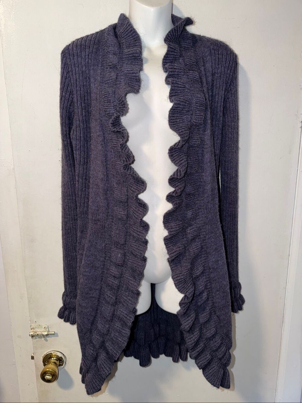 ELIZABETTA Mohair Wool Blend Indigo Purple Open Front Cardigan-L